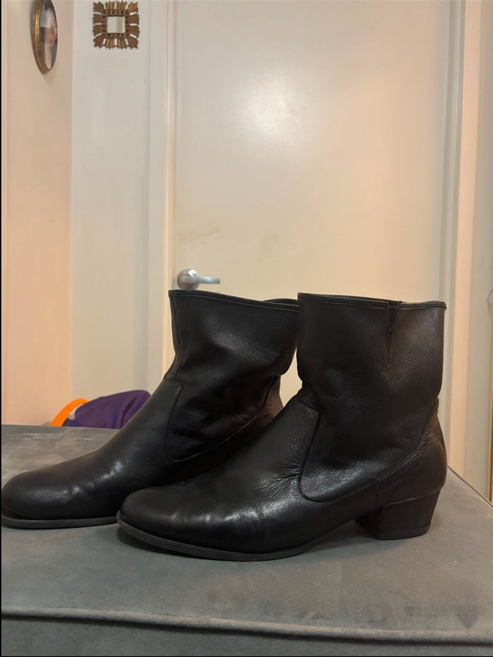 Black Leather Ankle Boots • Size 13